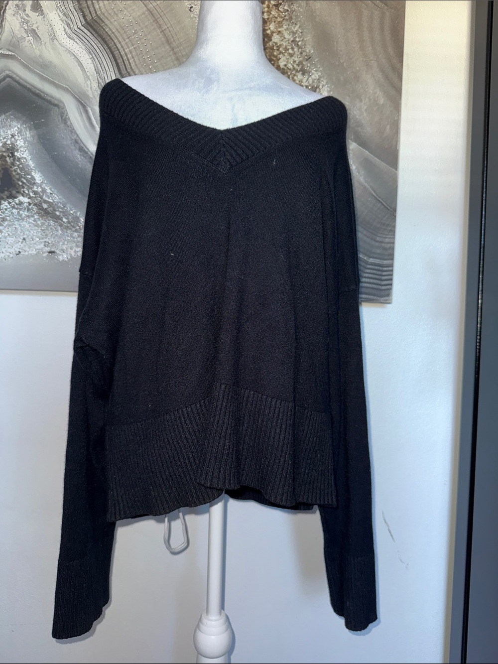 Cyrus Black Off-the-Shoulder V-Neck Sweater